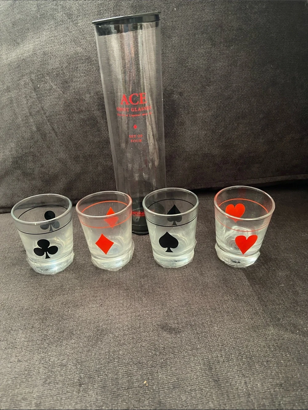 Playing Card Shot Glasses - Restoration Hardware Red and Black Set of 4 NWT